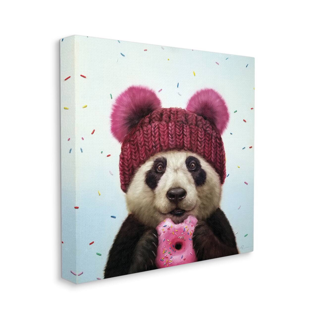 Stupell Industries Happy Panda Bear with Pink Sprinkle Donut Canvas Wall Art